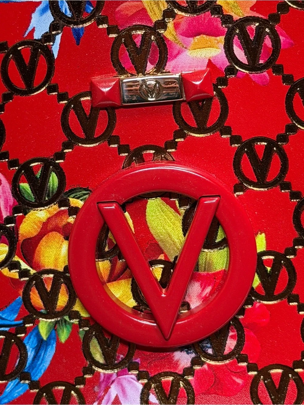 Valentino by Mario Valentino “Karl Flowery” Monogram Leather Bucket Bag like new